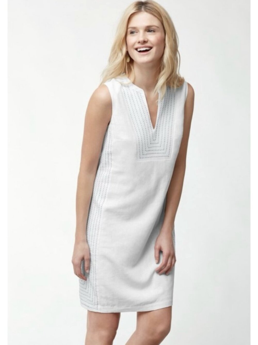 TOMMY BAHAMA Daphne Linen Blend Shift Dress White Large Preppy Coastal Resort
